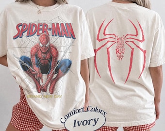 Camiseta de Spider-Man "Brand New Day" de doble cara con colores cómodos, camiseta con portada de cómic de Marvel, camiseta retro de superhéroe, regalo para fans de Marvel en Disneyland.