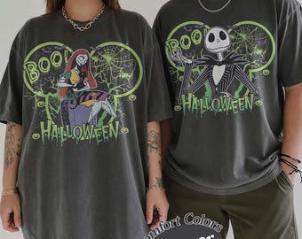 Comfort Colors Jack And Sally Matching Couples Shirts, Vintage Nightmare Before Christmas Halloween Tee, Disney Spooky Season Shirt