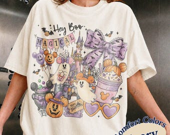 Coquette Bow Mickey and Minnie Ghost Halloween Comfort Colors® Shirt, Boo Too You Tee, Spooky Season, Mickey's Not So Scary Halloween Party