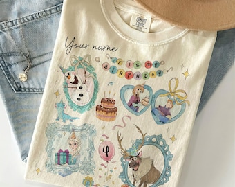 Camiseta personalizada de cumpleaños de Disney Frozen, camisetas de cumpleaños de princesas para WDW Disneyland, camiseta de Magic Kingdom, camisetas para fiestas mágicas de princesas