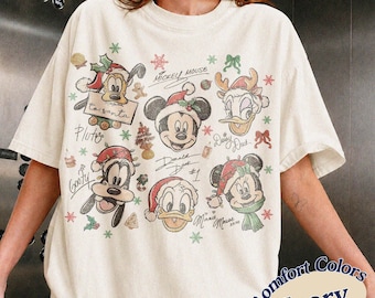 Camiseta retro de Disney con Mickey y sus amigos con luces navideñas, camiseta exclusiva de Mickey y sus amigos, camiseta de la fiesta navideña de Mickey de 2026.