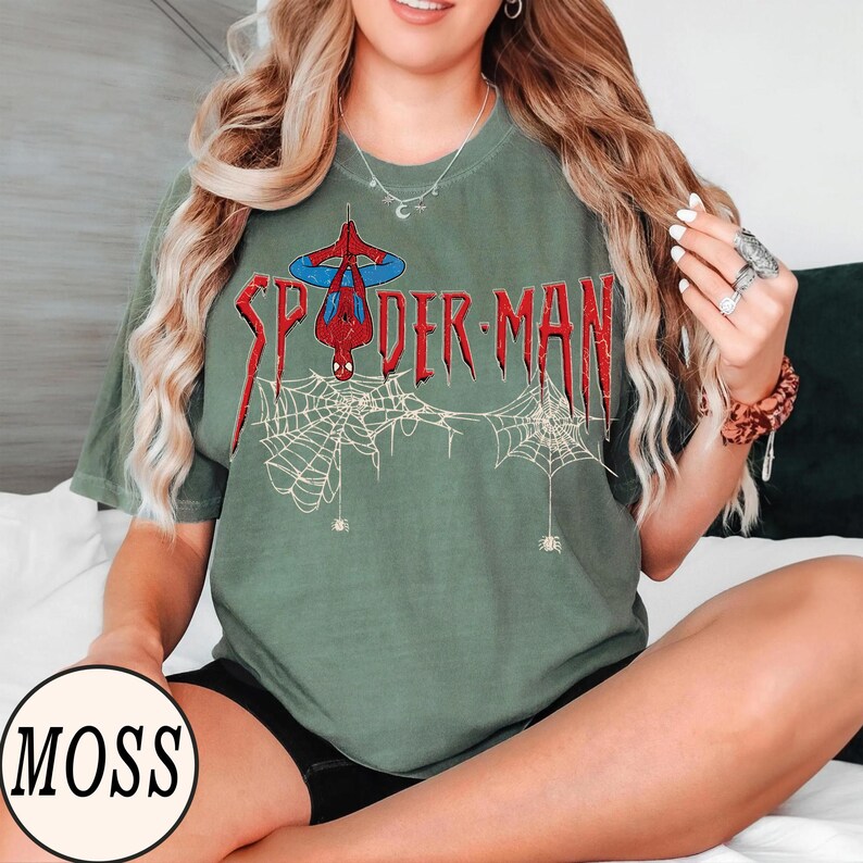 Vintage Spiderman Shirt, Marvel Comfort Colors Shirt, Marvel Avengers Shirt, Spiderman Birthday Shirt, Spiderman Shirt, Marvel Family Shirt. Moss/Military Green