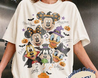 Retro Mickey and Friends Balloon Halloween Signatures Shirt, Mickey Spooky Balloon Halloween, Disneyland Trip Family Tee,Cute Disney Friends
