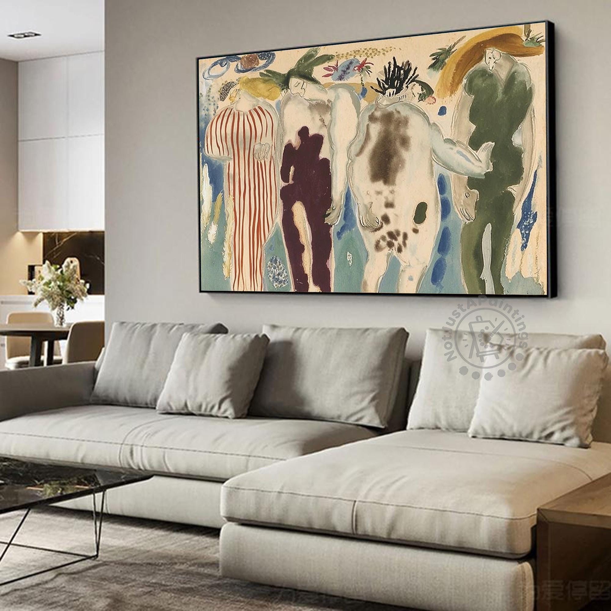 Whimsical Abstract Artwork Modern Apartment Living Reference: Whimsical Figurative Abstract Oil Painting Hand Painted Playful Figural