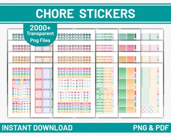 2000+ Chore Planner Stickers Bundle, Editable Daily Planner Stickers (png pdf files)