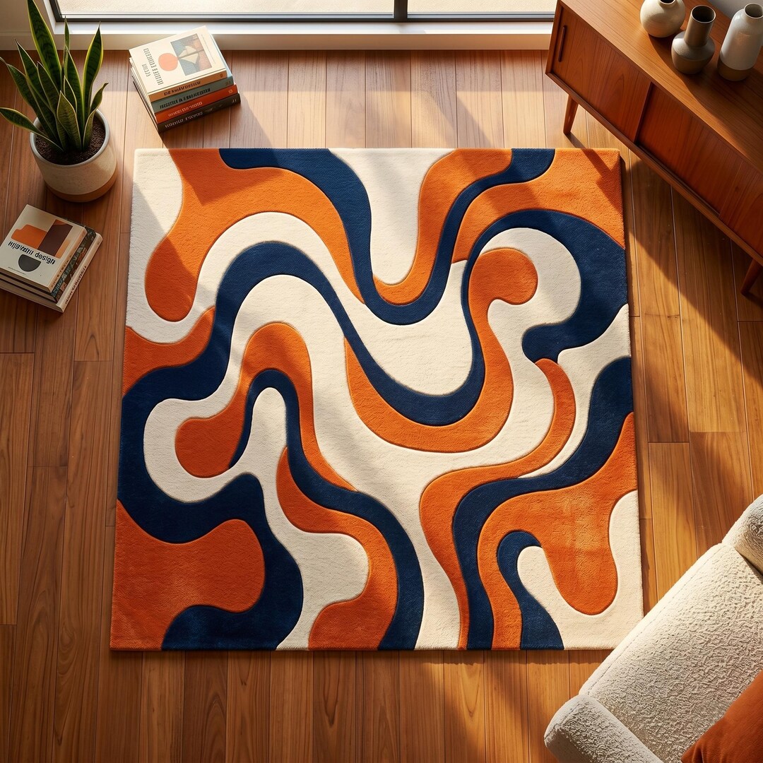 70s Rug Patterns Rectangular Retro Wavy Area Rug | 70s Mid Century Modern Rug | Rugs for ...
