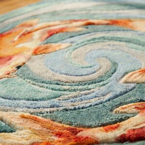 Premium quality wool rug with realistic fish and water design, plush floor mat for nursery.