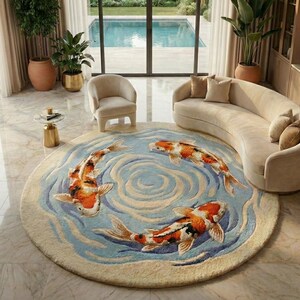 Blue and orange water ripple rug for modern home interior