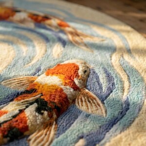 Traditional Japanese art style floor mat round shape