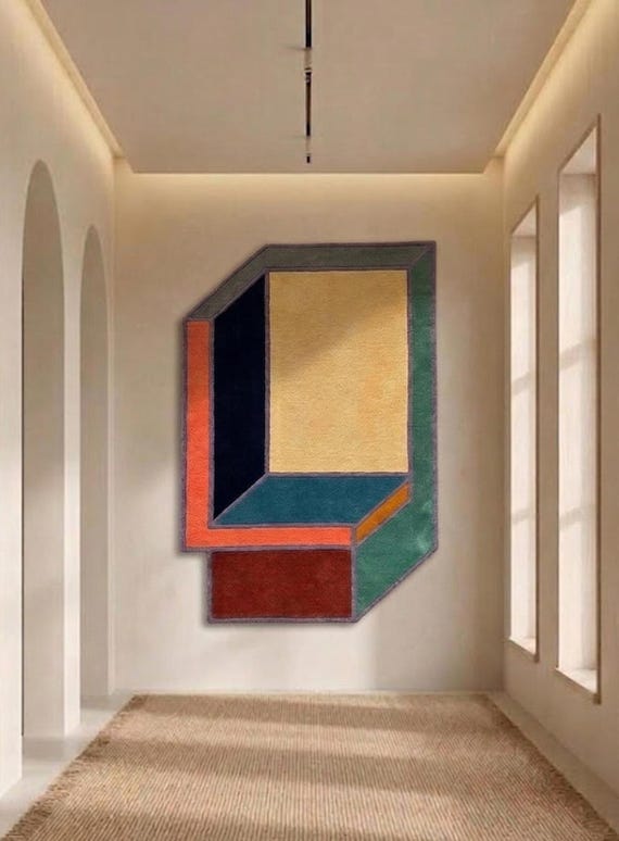 3D Wall Art Rug, Geometric Tapestry, Bauhaus Wall Decor, Optical Illusion Art, Hand Tufted Wall Hanging, Postmodern Decor, Textile Art