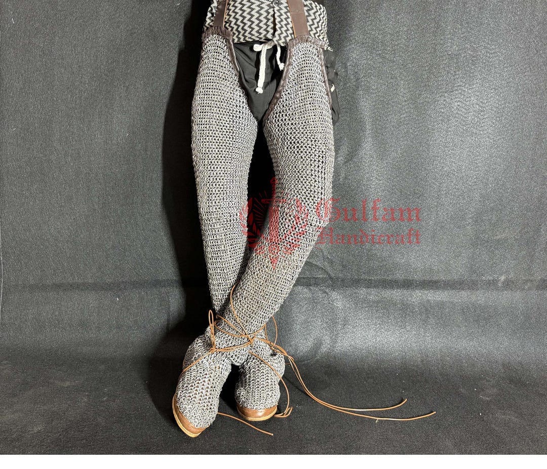 Medieval Leg Armor Chausses – 8mm Riveted Chainmail With Leather Foot ...