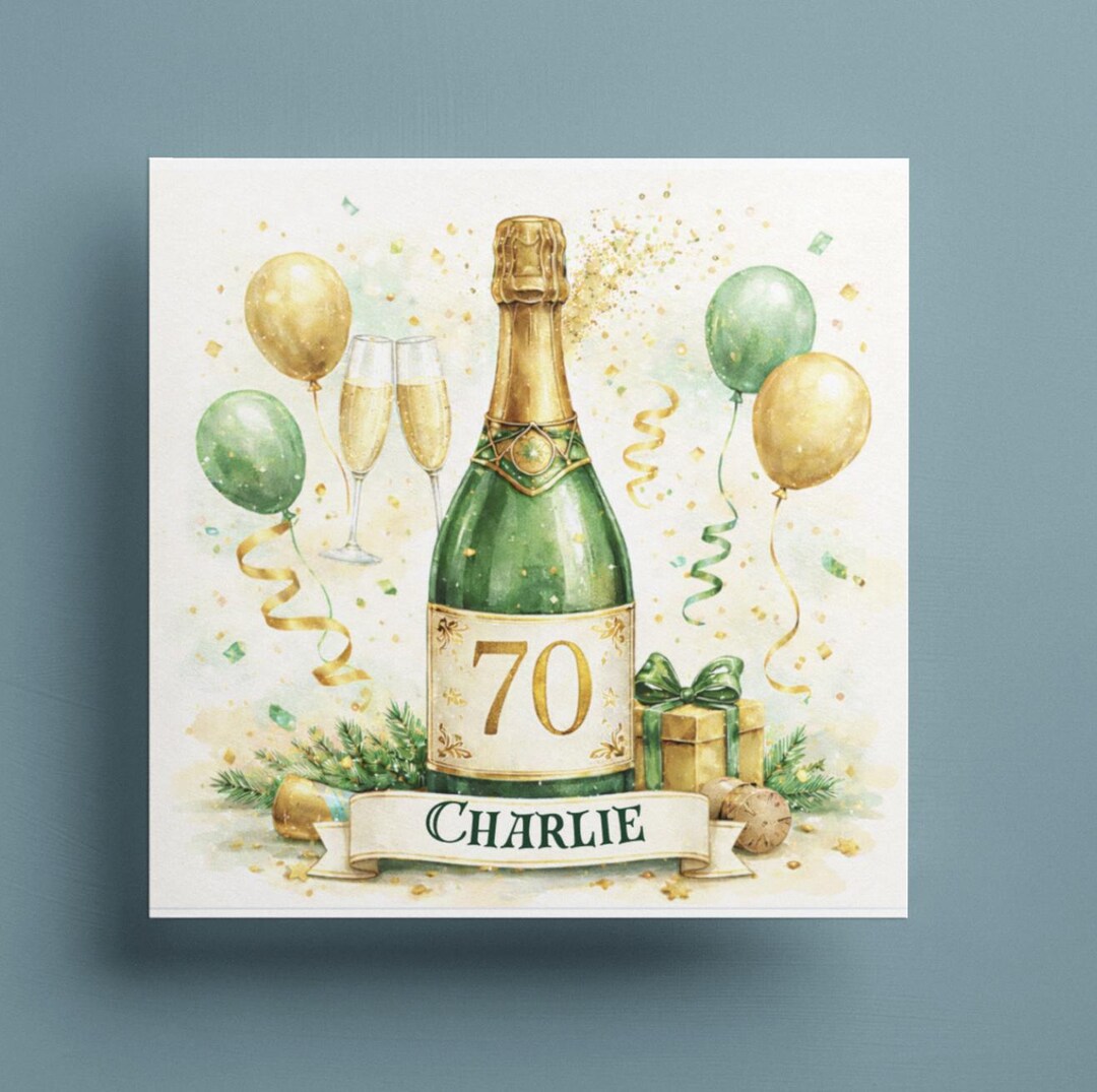 Personalised 70th Birthday Card – Seventy Seventieth Champagne ...
