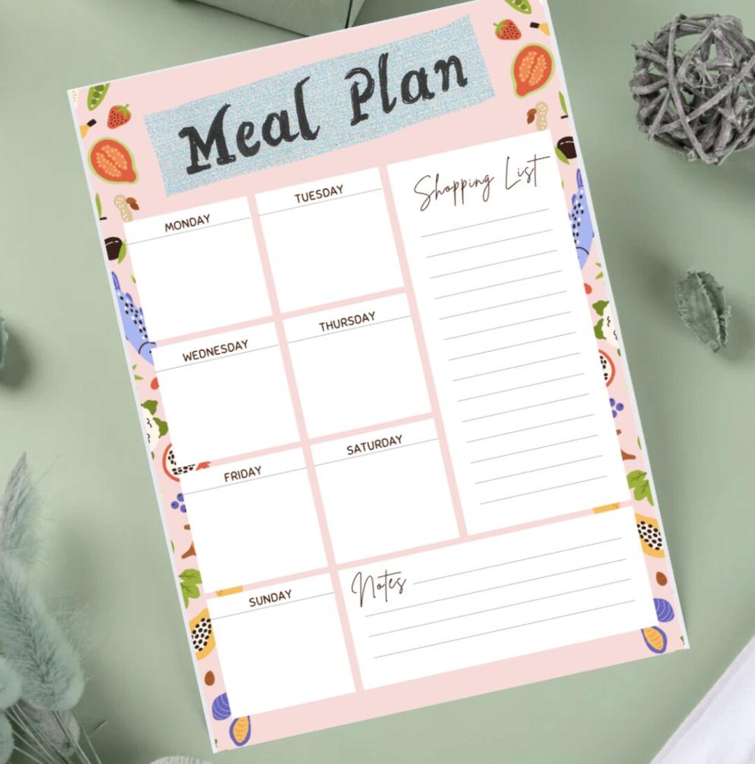 Pink Weekly Meal Planner Printable – A4 Food Design With Shopping List ...