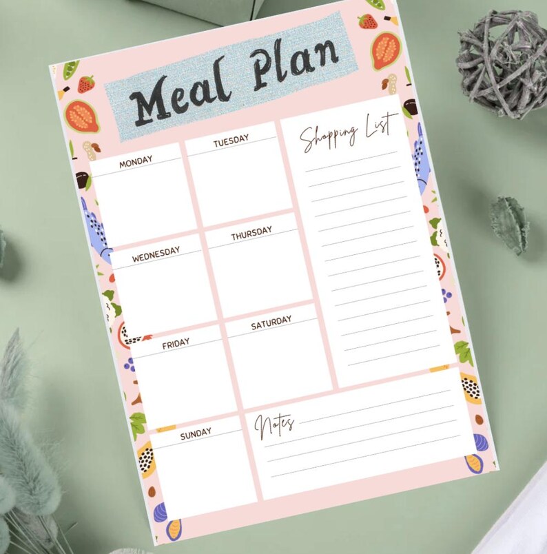 Pink Weekly Meal Planner Printable – A4 Food Design With Shopping List ...
