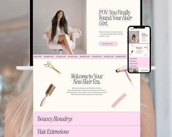 Blush Friseursalon Squarespace Template | Feminine Schönheit Website Design | Hairstylist, Erweiterungen, Braut Website |