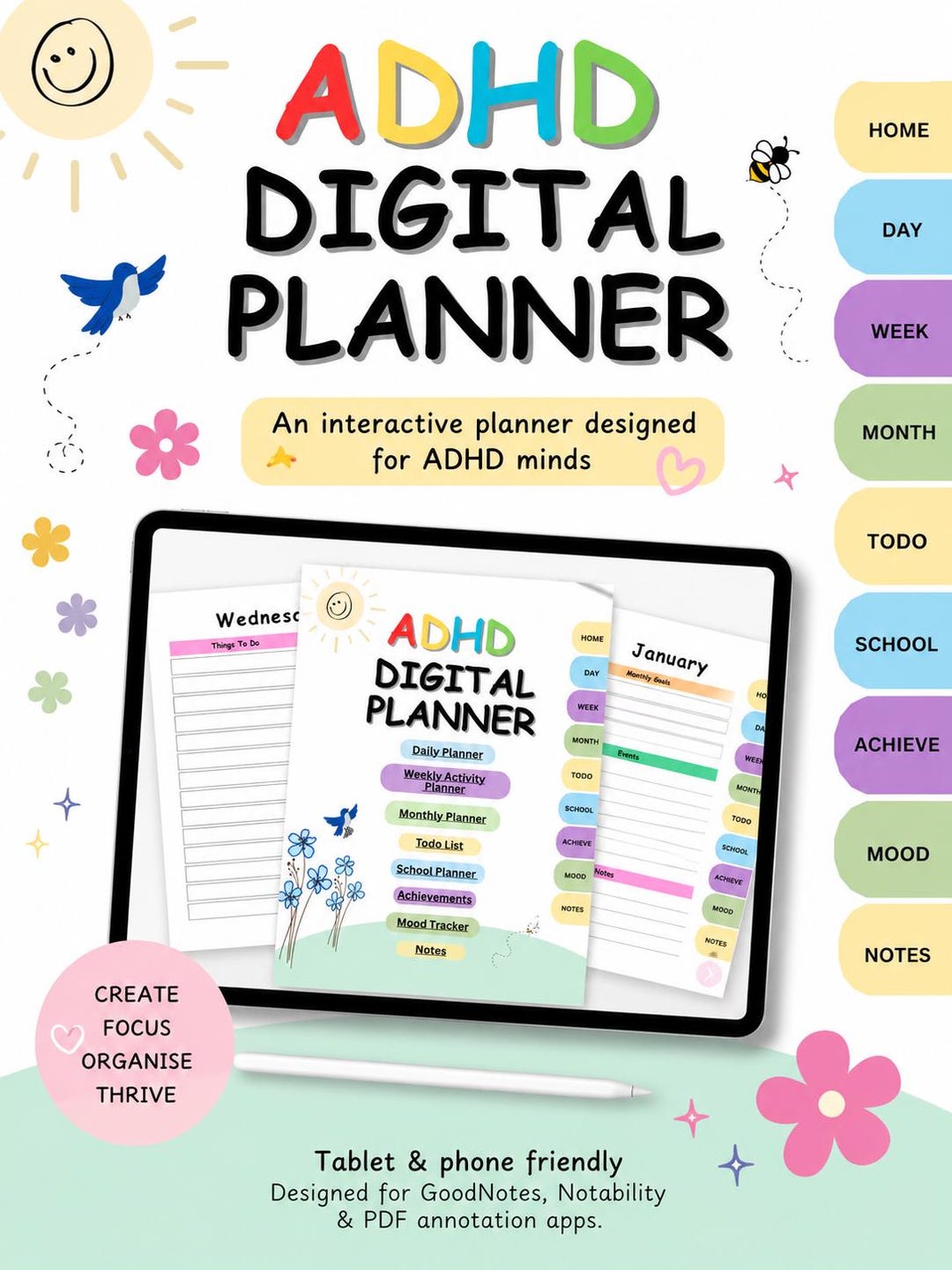 ADHD Digital Planner | Interactive Goodnotes Planner | Neurodivergent ...