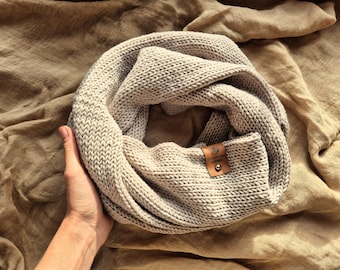 Personalised Merino Wool Infinity Scarf, Custom Engraved Tag, Winter Gift