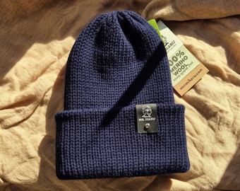 Personalised Merino Fisherman Beanie, Custom Engraved Tag, Winter Hat
