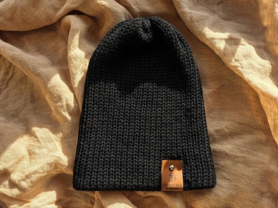 Personalised Merino Beanie, Custom Engraved Tag, Winter Hat