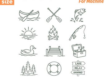 Lake Life Embroidery Bundle, Lake Days Embroidery Design Set, Lake, Fishing, Canoe and Camping Icons, Outdoor Embroidery (Digital Download)