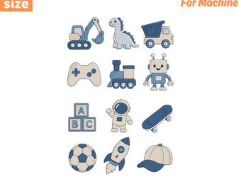 Boy Mom Club Icons Bundle Embroidery Design, Baby Boy Embroidery File, Mini Baby Boy Icons, Toddler Boy Machine File (Instant Download)