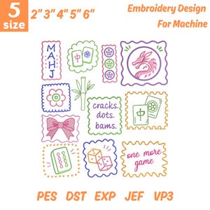 Mahjong broderidesignpaket, Mahjong frimärkesbroderidesign, Mahjong-älskarepresent, maskinbroderifil (direkt nedladdning)