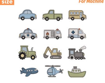 Baby Boy Embroidery Bundle, 12 Kid Vehicle Embroidery Designs – Cars, Trucks, Tractors, Excavators,  Mini Cars Embroidery (Instant Download)