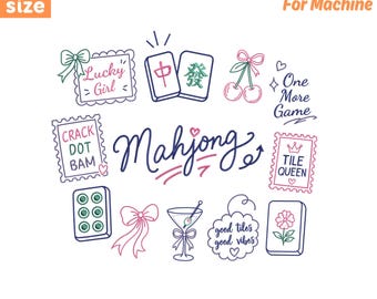 Mahjong Embroidery Design Bundle, Chinise Mahjong Embroidery Files, Mahjong Lover Gift, Mahjong Machine Embroidery File (Instant Download)