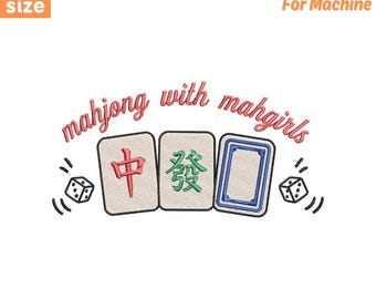 Mahjong Embroidery Design, Mahjong With Mahgirls Funny Quote Embroidery File, Game Night Stitch Pattern, Mahjong Tiles (Instant Download)