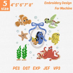 Findet Fische Cartoon Stickdatei, Magical Kingdom Charaktere (Digitaler Download)