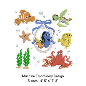 Findet Fische Cartoon Stickdatei, Magical Kingdom Charaktere (Digitaler Download)