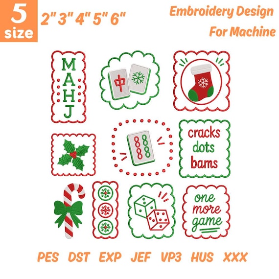Christmas Mahjong Embroidery Bundle, Holiday Mahjong Embroidery Design Bundle, Mahjong Tiles Christmas Game Embroidery (Instant Download)