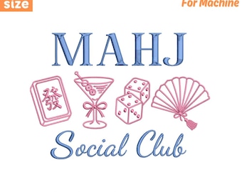 Mahjong Social Club Embroidery File, Mahjong Tiles Machine Embroidery Design, Mahjong Lover Design, Game Night Mahjong (Instant Download)