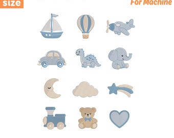 Baby Nursery Embroidery Design Set, Blue Baby Shower Embroidery Bundle, Cute Baby Embroidery Bundle, Nursery Icons Set (Instant Download)