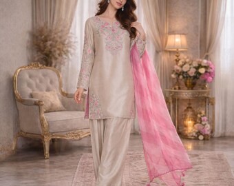 Designer Sheesha Silk Farshi Shalwar Suit | Pakistani Indian 3PC Salwar Kameez | Luxury Eid & Festive Outfit