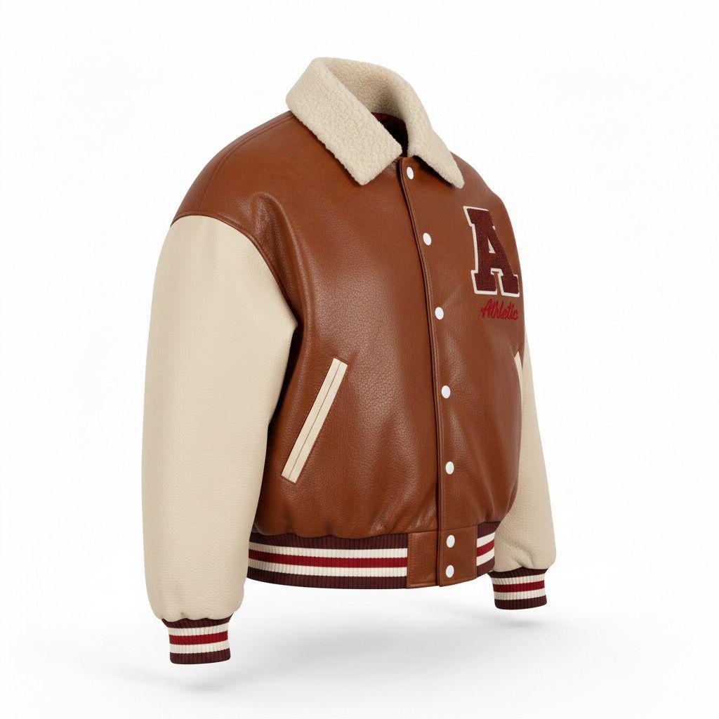 Men Brown Leather Varsity Jacket | Vintage Letterman Bomber