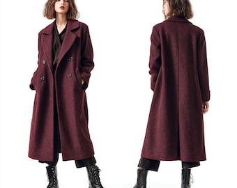 Women’s Burgundy Wool Coat | Long Winter Overcoat | Elegant Wool Jacket | Warm Minimalist Outerwear for Women