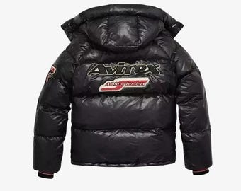 Avirex Leather Puffer Jacket Men | Vintage Aviator Bomber Coat | Genuine Leather Quilted Winter Jacket