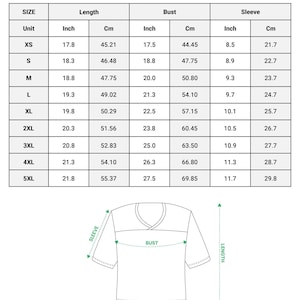 May include: A size chart for an all-over print crop top football jersey. The chart displays length, bust, and sleeve measurements in inches and centimeters for sizes XS through 5XL. A line drawing of a jersey illustrates the measurement points.