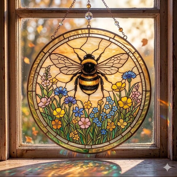 Bumble Bee Suncatcher Wildflower Garden Window Hanging Bee Lover Gift Decor