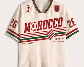 Camisa de Futebol do Marrocos, Camisa Retrô dos Leões do Atlas, Camisa Personalizada com Nome e Número, Presente para Fã de Futebol Marroquino