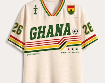 Camisa de Futebol de Gana, Camisa Retrô com Estrelas Pretas, Camisa Personalizada com Nome e Número, Presente para Fã de Futebol de Gana