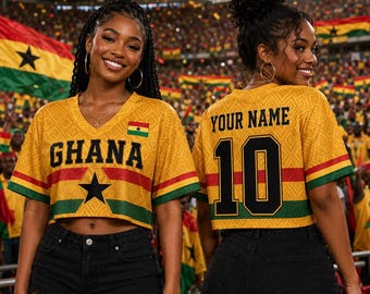 Custom Ghana Soccer Crop Top Jersey, Personalized Ghana Soccer Jersey Crop Tee, Support Football Team