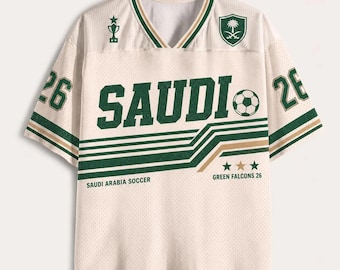 Camisa de futebol personalizada da Arábia Saudita, Camisa de futebol personalizada da Arábia Saudita, Camisa de torcedor dos Falcões Verdes, Presente da Arábia Saudita, Camisa para o dia do jogo