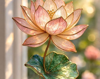 Decoração de janela em acrílico com lótus rosa — Estilo floral zen