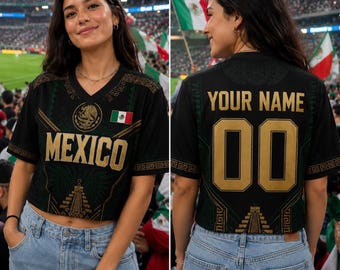 Custom Mexico Soccer Crop Top Jersey, Personalized Name Number Shirt, Mexico Football Fan Gift for Women