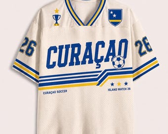 Camisa de futebol personalizada de Curaçao, Camisa de futebol personalizada de Curaçao, Camisa de torcedor do Island Match, Presente de futebol caribenho, Camisa para o dia do jogo