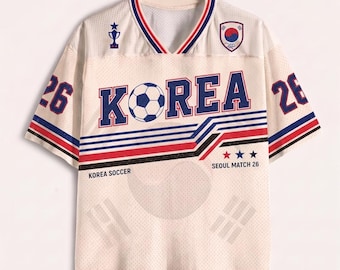 Camisa de futebol da Coreia do Sul, camisa retrô da Coreia, camisa personalizada com nome e número, presente para fã de futebol coreano