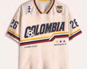 Camiseta personalizada da seleção colombiana de futebol, camiseta retrô de futebol colombiano, presente para torcedores da Copa do Mundo de 2026, camiseta personalizada para o dia do jogo.
