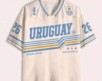Camisa de Futebol do Uruguai, Camisa Retrô La Celeste, Camisa Personalizada com Nome e Número, Presente para Fã de Futebol Uruguaio